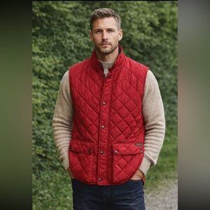 Y2K Polo Ralph Lauren Vest Jacket Men Large Red Diamond Quilted Corduroy Hunting